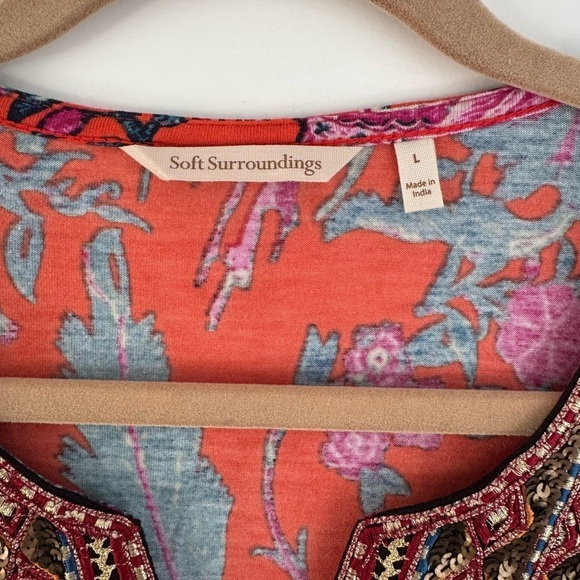 New Soft Surroundings Samara Embroidered Tunic Coverup Summer Top Sequined Large - Picture 7 of 10